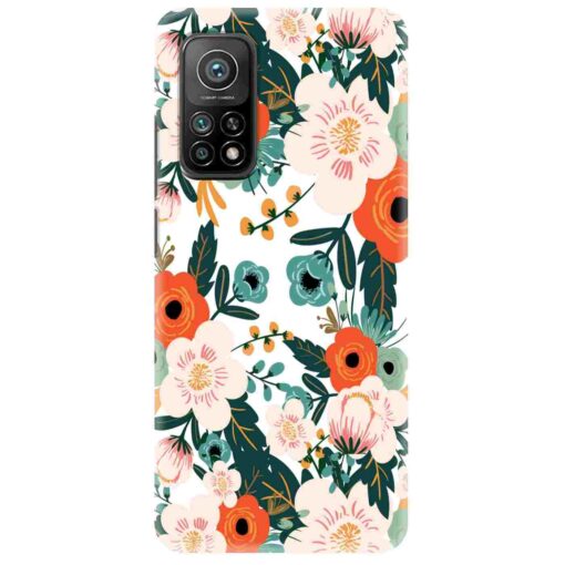 Mi 10T Mobile Cover White Red Floral FLOI