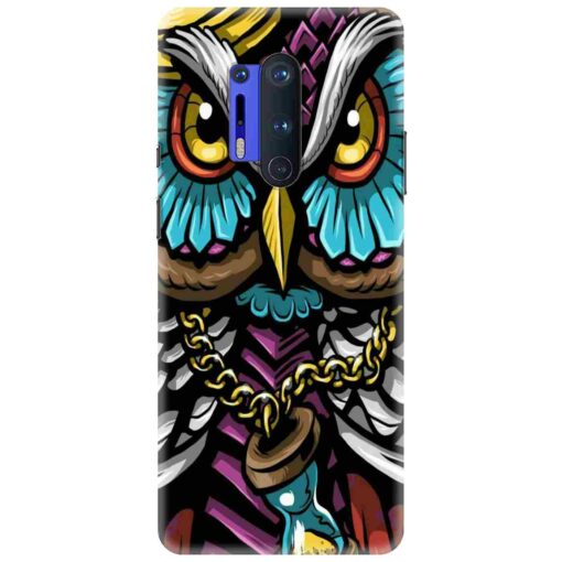 Oneplus 8 Pro Mobile Cover Multicolor Owl With Chain