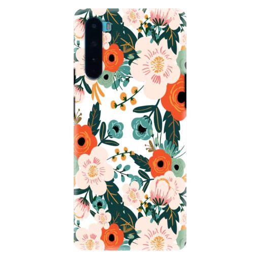 Oneplus Nord Mobile Cover White Red Floral FLOI