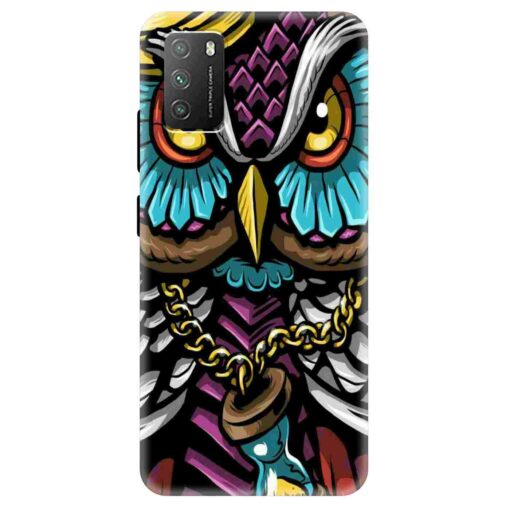 Poco M3 Mobile Cover Multicolor Owl With Chain