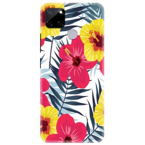 Realme C12 Mobile Cover Red Yellow Floral FLOB