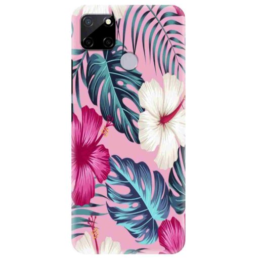 Realme C12 Mobile Cover White Pink Floral DE3