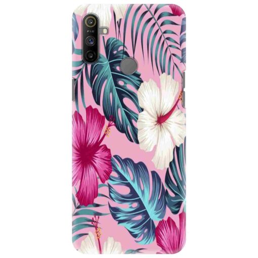 Realme Narzo 10A Mobile Cover White Pink Floral DE3