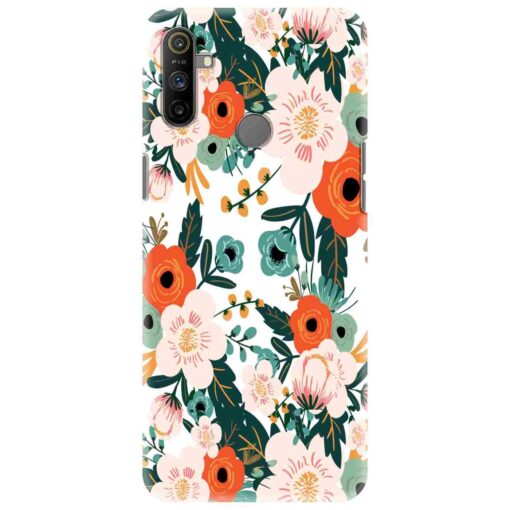 Realme Narzo 10A Mobile Cover White Red Floral FLOI