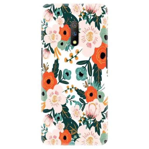 Realme X Mobile Cover White Red Floral FLOI