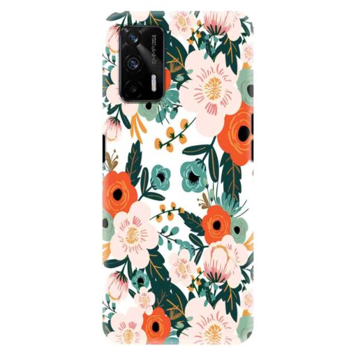 Realme X7 Max Mobile Cover White Red Floral FLOI