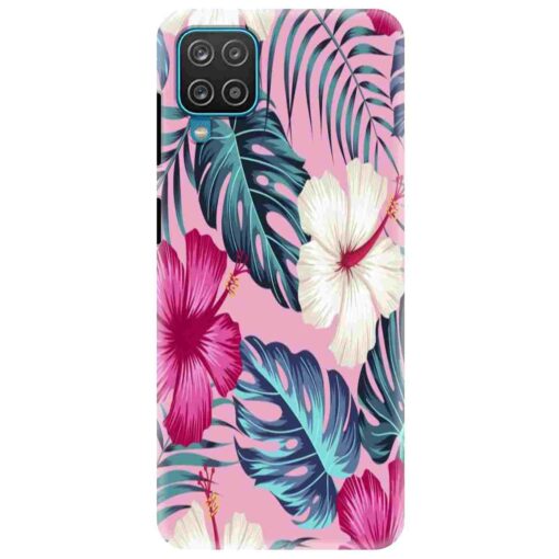 Samsung A12 Mobile Cover White Pink Floral DE3