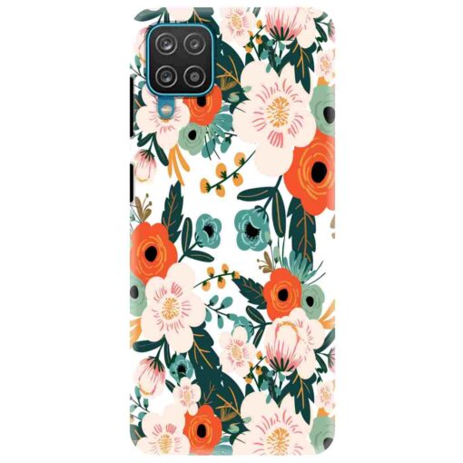 Samsung A12 Mobile Cover White Red Floral FLOI