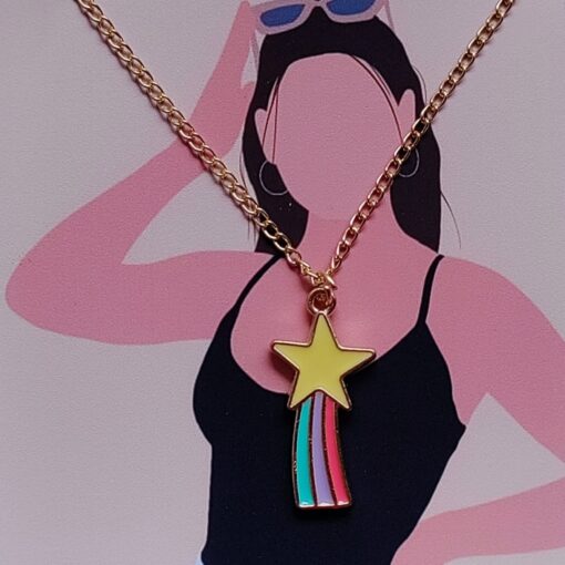 Shooting Star Rainbow Pattern Charm Pendent With Chain | Neckpiece