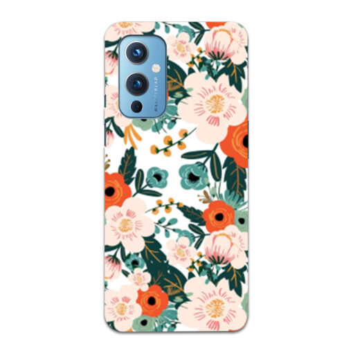 Oneplus 9 Mobile Cover White Red Floral FLOI