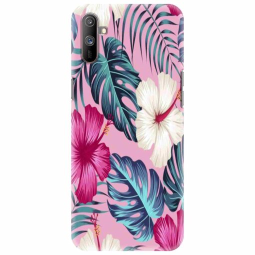 Realme C3 Mobile Cover White Pink Floral DE3