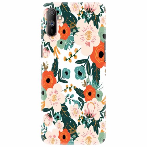 Realme C3 Mobile Cover White Red Floral FLOI