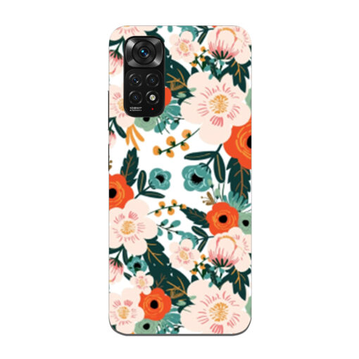 Redmi Note 11 Mobile Cover White Red Floral FLOI