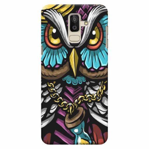 Samsung J8 mobile Cover Multicolor Owl With Chain