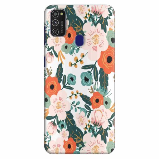 Samsung M21 Back Cover White Red Floral FLOI