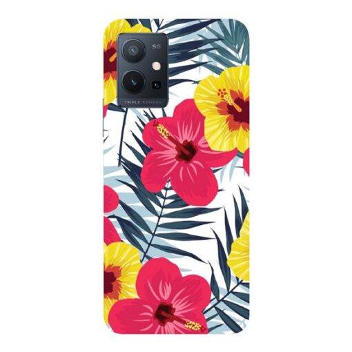 Vivo t1 5G Mobile Cover Red Yellow Floral FLOB