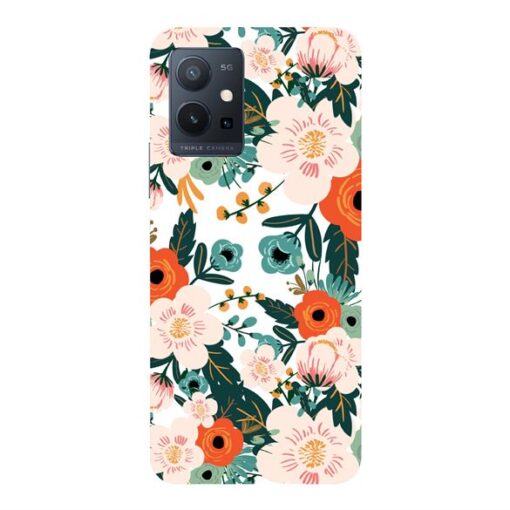 Vivo t1 5G Mobile Cover White Red Floral FLOI